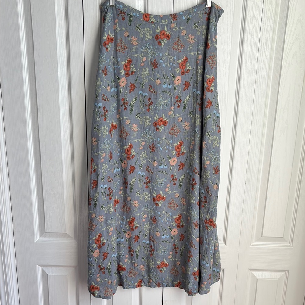 Natural Life Floral Cotton Blend Maxi Skirt With Side Slits. Size Large